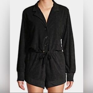 DANIELLE BERNSTEIN For WeWoreWhat Black Terry Knit Long Sleeve Romper Size L